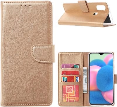 LuxeBass Hoesje geschikt voor Samsung Galaxy M21 - Bookcase Goud - portemonnee hoesje gsm hoesje - telefoonhoes - telefoonhoesjes