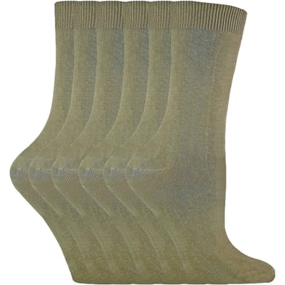 Set van 6 effen, casual katoenen damessokken - PL30 Kaki