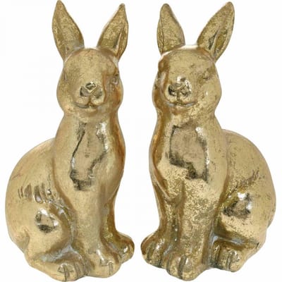 Decoratief konijn goud zittend, konijn om te versieren, paar paashazen