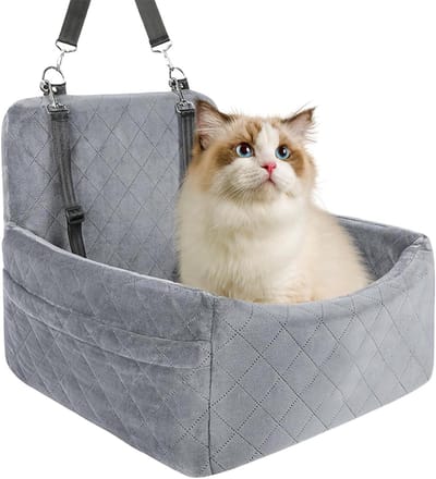 Honden Autostoel - Hondenmand Auto - Veilig Reizen - Pluche & Wasbaar - 45 x 30 x 5 cm - Grijs