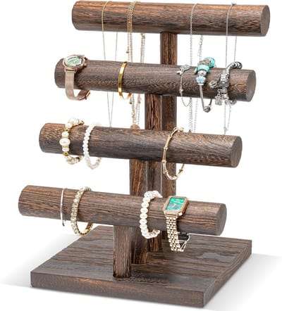4-niveaus Armband Houder, Houten Sieraden Organizer Toren voor Horloges en Armbanden - Bruin, Perfect voor Opbergen en Organiseren