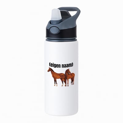 Hacebo® - paarden waterfles met rietje zwart - Paarden - paardenliefhebebrs - met eigen naam - Paarden spullen - Gepersonaliseerd - water fles - 650ML