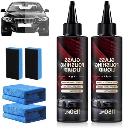 2 Stuks Glaspolijstvloeistof voor Auto, Krassen Verwijderen, Oliefilm Verwijderaar en Anti-Fog Coating voor Helder Glas