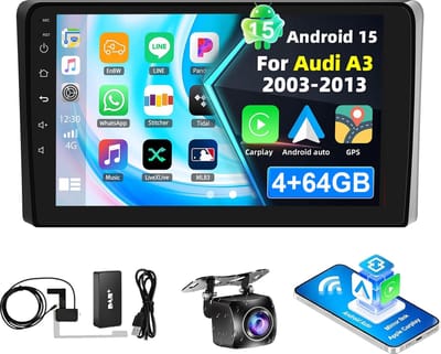 ESSGOO DAB+ Autoradio - geschikt voor Audi A3 8P 2003 t/m 2013 - Android 15 - 4+64GB - Apple CarPlay & Android Auto - Bluetooth, GPS, WiFi, FM, RDS, 9-inch Touchscreen - Achteruitrijcamera