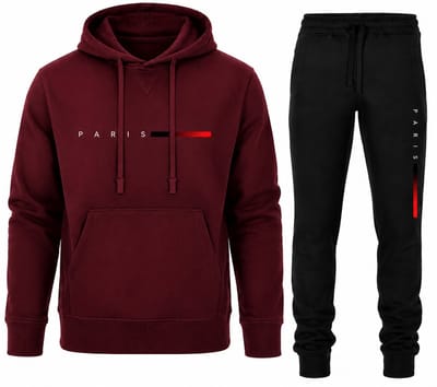 Trainingspak Heren - Joggingpak met Hoodie en Sportbroek - Heren Huispak - Katoen - Paris print - Rood - XS