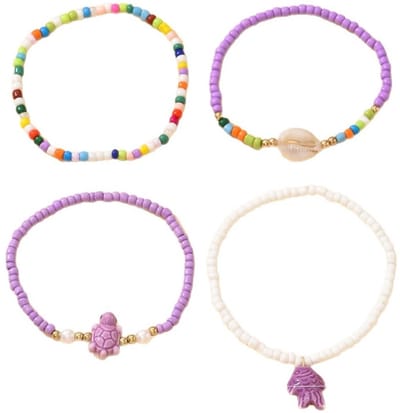 Enkelbandjes - set 4 stuks - paars