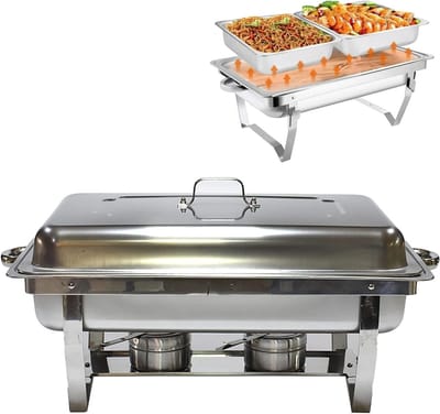 Buffetwarmer Server - Chafing Dish - Voedsel Warm Houden - Roestvrij Staal - 2 Lades - Zilver