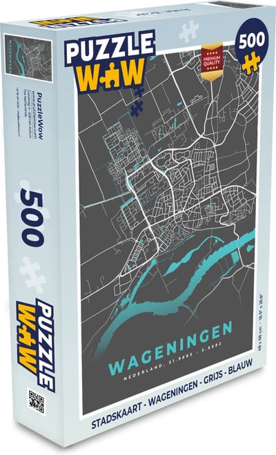 Puzzel Stadskaart - Wageningen - Grijs - Blauw - Legpuzzel - Puzzel 500 stukjes - Plattegrond