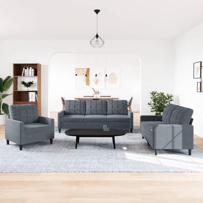 vidaXL - 3-delige - Loungeset - met - kussens - fluweel - donkergrijs