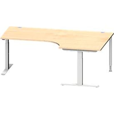 Schäfer Shop  Genius Hoekbureautafel MODENA FLEX 90°, T-poot rechthoekige buis, B 2000 mm, aanbouw rechts, esdoorn/blank aluminium