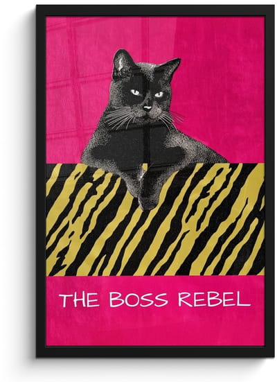 Poster in lijst - Fotolijst 40x60 cm - Posters - Kat - Baas - Roze - Tijgerprint - Posterlijst zwart - Decoratie - Wanddecoratie woonkamer - Muurdecoratie slaapkamer