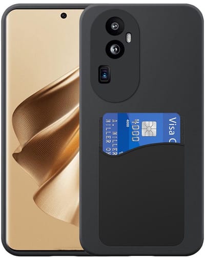 Geschikt voor Oppo Reno 10 Pro Plus Telefoonhoesje met Siliconen Pasjeshouder - Flexible Back Cover Case Siliconen TPU with Silicone Cardslot - Zwart - Smartphonica geschikt voor Oppo Reno 10 Pro Plus