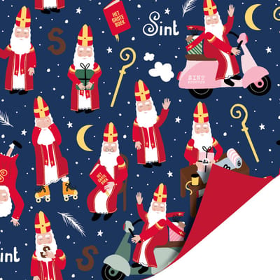 3m Cadeaupapier - 30cm breed - cadeaupapier - leuk inpakken - kado - inpakpapier - verpakken - Feestje - Sint Blauw Rood