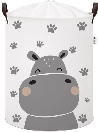 Nijlpaard Speelgoedopbergmand - Katoenen Opbergbox met Trekkoord - Kinderwasmand - 43 Liter - 35x35x45 cm - Opbergmand - Kledingmand - Sipo