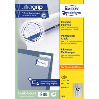 Etiket avery zweckform 3650 48x21mm wit 5200 Etiketten