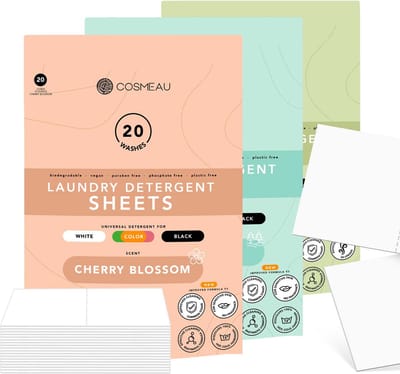 Cosmeau Proefpakket 3x20 Wasmiddeldoekjes Wasstrips 60 Wasbeurten - Kersenbloesem - Wilde Bossen - Lentefris - Wasmiddel - Detergent Sheets