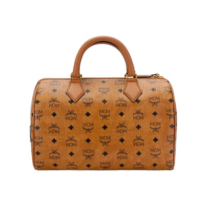 MCM Ella Boston Tas Met Verstelbare Afneembare Schouderband Canvas En Leer Dames handtassen Bruin MWBESEA03CO001 Basic Set (Bag+Dust Bag)