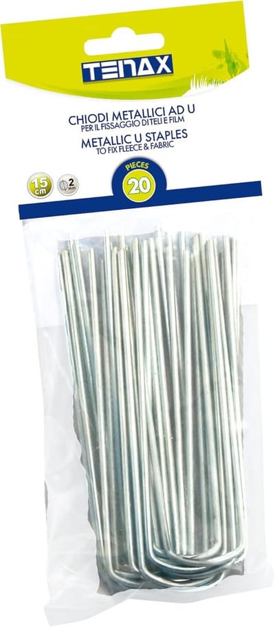 tenax U-vormige metalen nagels, lengte 15 cm (20 stuks) voor bodemverankering van onkruid- en onkruidbeschermingswanden, haringen voor tuin en moestuin, voor bevestiging van netten en dekzeilen