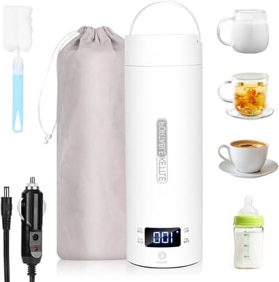 Reiswaterkoker Auto - Draagbare Ketel - Warme Dranken Onderweg - 4 Temperatuurinstellingen - 16 Ounces - Wit