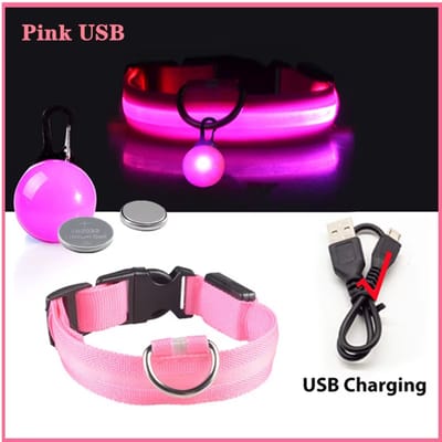 USB Oplaadbare Lichtgevende Hondenhalsband – LED Halsband voor Kleine Honden en Katten - Nachtveiligheid Halsband met Afneembare Pendant - Roze