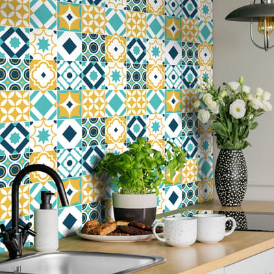 Zelfklevende tegelmuurstickers voor keuken en badkamer - 24 Azulejo Rancho tegelstickers - 24 stickers 10x10cm