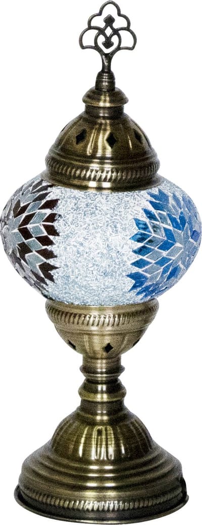 Oosterse mozaiek tafellamp - Lichtblauw - Hoogte 30cm - Diameter bol(len) 13,5cm
