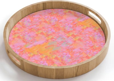 Dienblad rond 40x40 cm - Schootdienblad hout - Vloeiend - Verf - Perzik - Borrelplank rechthoek - Plateau houten dienbladen