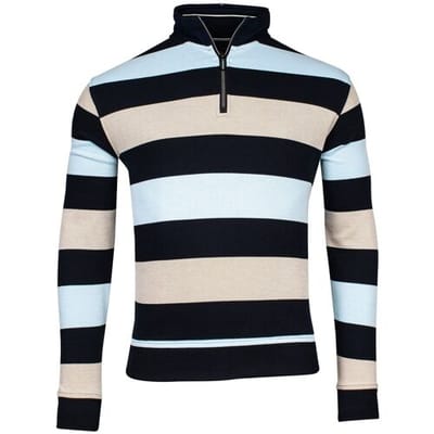 Baileys Trui Half Zip Piqué Doubleface Yarn Dyed Two-Tone Stripes Navy / male