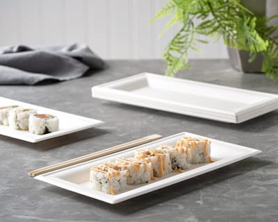 36  Stevige witte vierkante  kartonnen lunch borden van suikerriet, 13cm x 26 cm  -serveerschaaltjes/serveerbordjes  - Biologisch afbreekbaar, vloeistof- en oliebestendig, magnetronbestendig, composteerbaar partybord Milieuvriendelijke wegwerpservies
