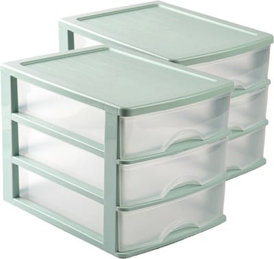 PlasticForte Ladeblok - 2x stuks - groen - 3 lades - L35,5xB27xH27 - bureau organizer