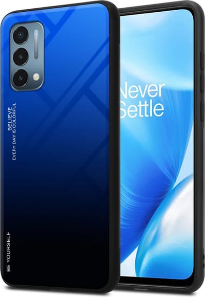 Cadorabo Hoesje geschikt voor OnePlus Nord N200 5G in BLAUW - ZWART - Tweekleurige beschermhoes van TPU-silicone Case Cover en achterzijde van gehard glas