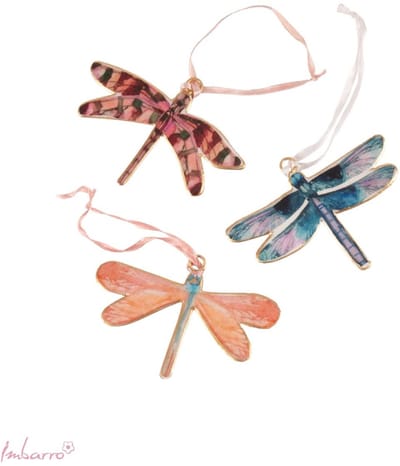 Imbarro Dragonfly Azure – Set van 3 Metalen Hangers – Libellen Decoratie – 6 x 10 cm – Pastel / Azuur slinger
