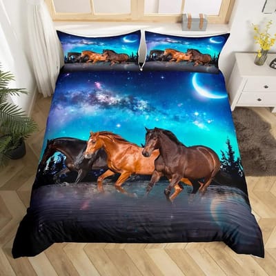 Galopperend Paard Beddengoedset Paard Dekbedovertrek Twin Full Queen King Boerderijdieren Dekbedovertrek voor Kinderen Meisjes Tienerkamer AU Single(140x210cm)