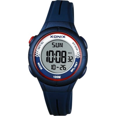 Xonix BAO-005 - Horloge - Digitaal - Kinderen - Unisex - Siliconen band - ABS - Cijfers - Achtergrondverlichting - Alarm - Start-Stop - Chronograaf - Tweede tijdzone - Waterdicht - 10 ATM - Donkerblauw - Rood
