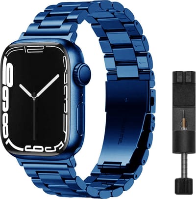 MY PROTECT - Luxe Metalen Bandje - Geschikt Voor Apple Watch Bandje - Series 1/2/3/4/5/6/7/8/9/10/SE - 38mm - 40mm - 41mm - 42mm - Blauw