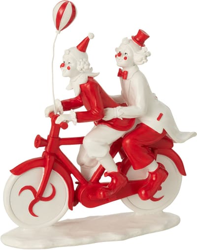 J-Line figuur Clown Fiets - polyresin - rood/wit