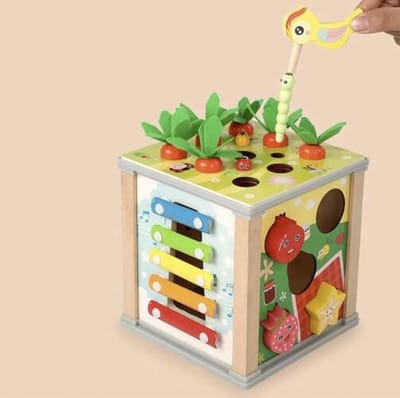 Educatief speelgoed - Montessori Motoriekactiviteitenkubus van Hout - Cube éducatif pour les enfants - Muziekland - Leuk en educatief cadeau voor peuters en kleuters - cadeautje voor kinderen - Kado