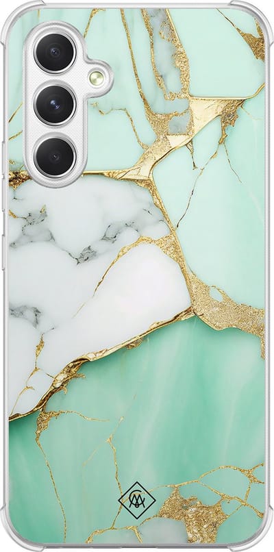 Casimoda® hoesje - Geschikt voor Samsung Galaxy A15 - Marmer Mintgroen - Shockproof case - Extra sterk - TPU/polycarbonaat - Mint, Transparant