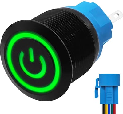 ProRide Metalen Drukschakelaar 12V ON-OFF met Aansluitkabel - 22mm - Aan/uit schakelaar - Spatwaterdicht - 12V/24V - LED Indicatie Groen