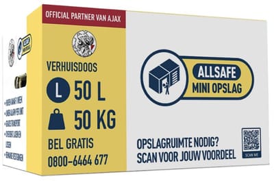 ALLSAFE Verhuisdozen 10 stuks - Stevige kartonnen verhuisdoos - tot 50 kg - 50 liter - Stevige handvatten