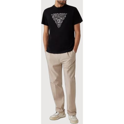 GUESS  Eco Ss Cn Flower Embro T Jet Black A996 Maat: XS | T-shirts met Print Outlet | Heren | Zwart