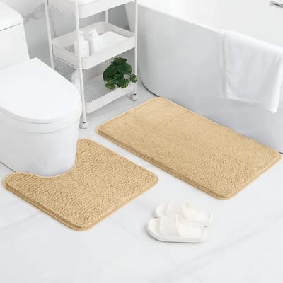 Set badkamermatten, 2-delige microvezel pluizige shaggy badmat en toilettapijt, extra zacht absorberend, antislip en sneldrogend, 50 x 80 cm (rechthoekig) + 50 x 40 cm (U-vormig)