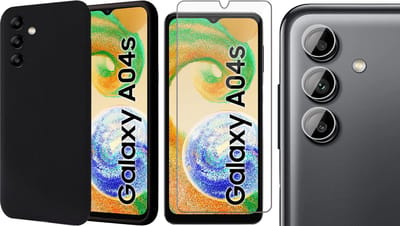 Hoesje geschikt voor Samsung Galaxy A04s / A13 5G - Screenprotector GlassGuard & Camera Lens Screen Protector - Back Cover Case SoftTouch Zwart