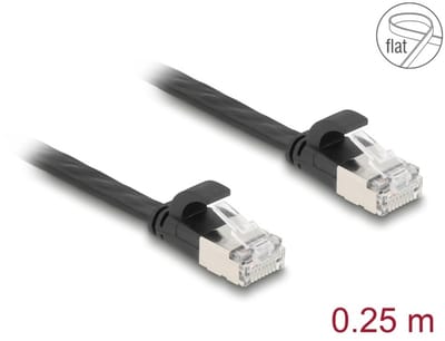 Delock RJ45 Flat Patch Cable plug to plug Cat.6A 0.25 m black