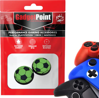 Gadgetpoint - Thumb Grips voor PlayStation, PS5, Xbox X/S, One & Switch Pro Controller - Gaming Thumbgrips - Performance Anti-Slip Thumbsticks - Bescherming Accessoires - Voetbal - Groen met Zwart