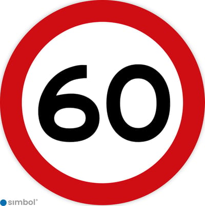 Simbol - Stickers 60 km - Maximaal 60 km/u - Duurzame Kwaliteit - Formaat ø 30 cm.