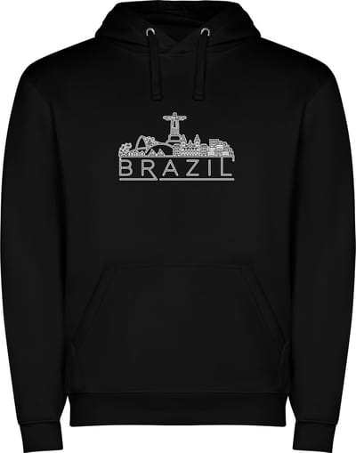 Zwarte unisex hoodie met “ Kleurrijke Sky Line Brazil - Brazilie – Vakantiegevoel – Strak – Modern “ Print Full Color Color merk Roly maat S