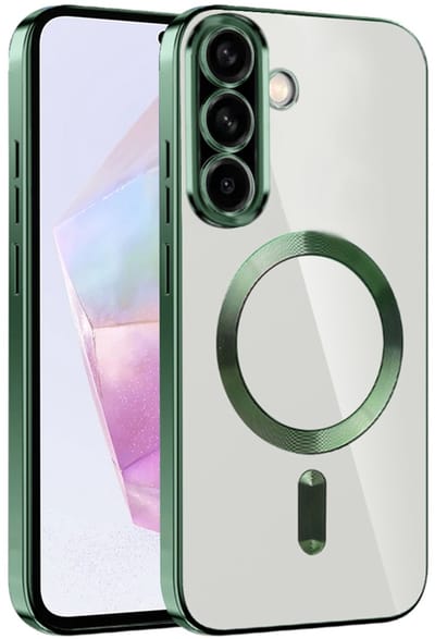 Hoesje geschikt voor Samsung Galaxy A36/A56 - Techsuit Luxury Crystal Back Cover - Geschikt voor MagSafe - Transparant/Donkergroen