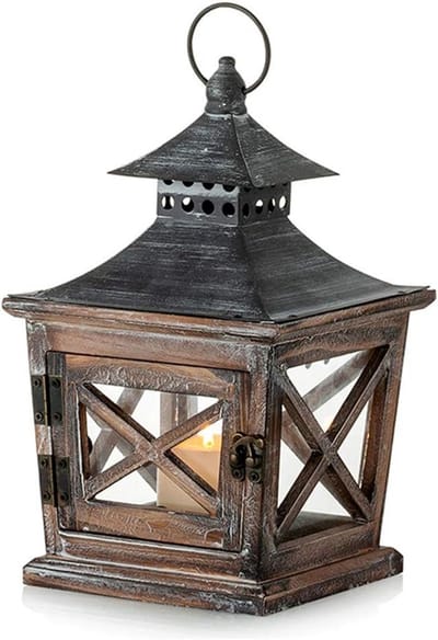 Houten Kaarslantaarn - Decoratieve Lantaarn - Sfeervolle Decoratie - Rustieke Uitstraling - 27 cm Hoog - Houtkleurig
