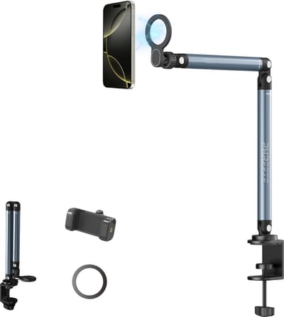 Telefoonhouder Bureau - Telefoonstandaard met Tafelklem - Geschikt voor MagSafe - Magnetisch - Aluminium - Verstelbaar - Voor Bureau en Bed - Universeel - Zilver